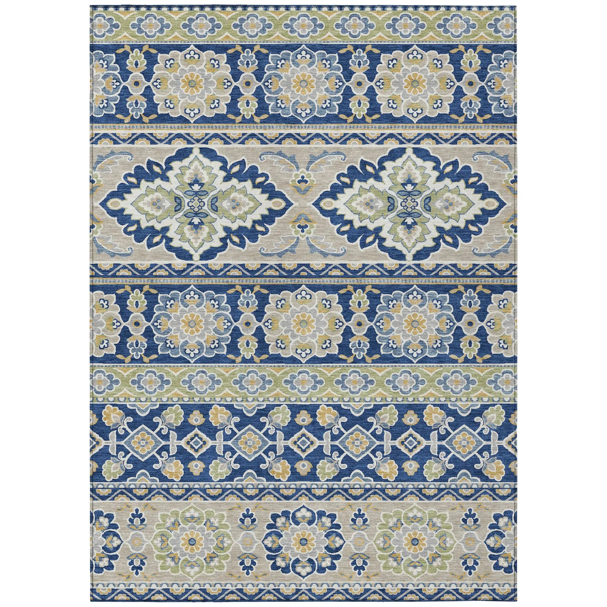 10' X 14' Navy Blue And Beige Tribal Washable Indoor Outdoor Area Rug Homeroots Outdoor