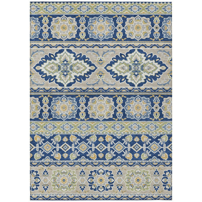 10' X 14' Navy Blue And Beige Tribal Washable Indoor Outdoor Area Rug Homeroots Outdoor