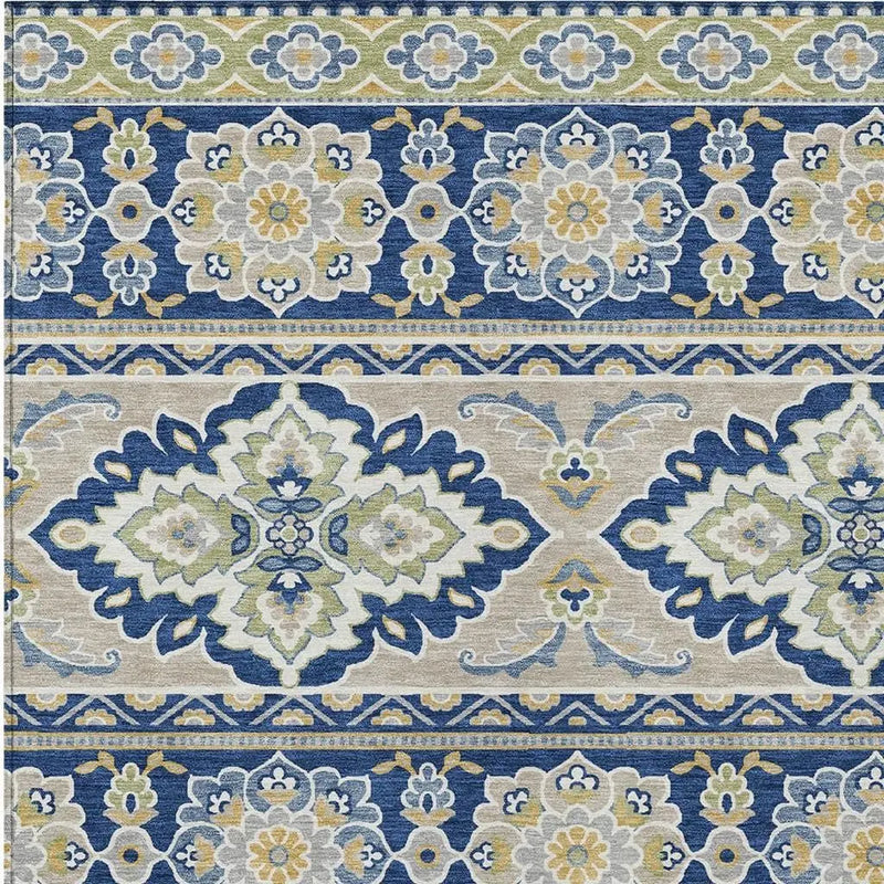 10' X 14' Navy Blue And Beige Tribal Washable Indoor Outdoor Area Rug Homeroots Outdoor