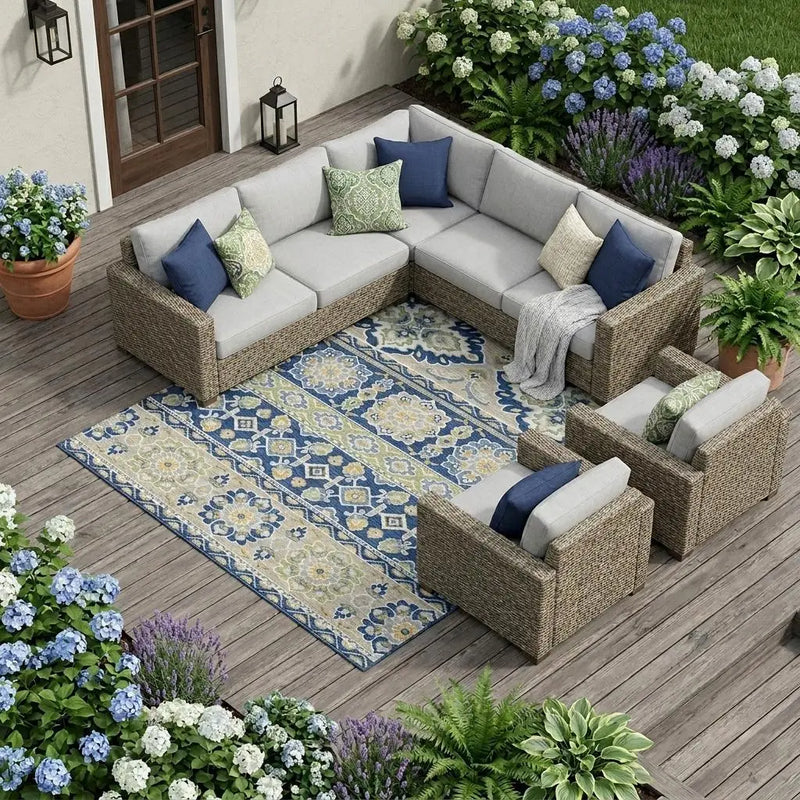 10' X 14' Navy Blue And Beige Tribal Washable Indoor Outdoor Area Rug Homeroots Outdoor