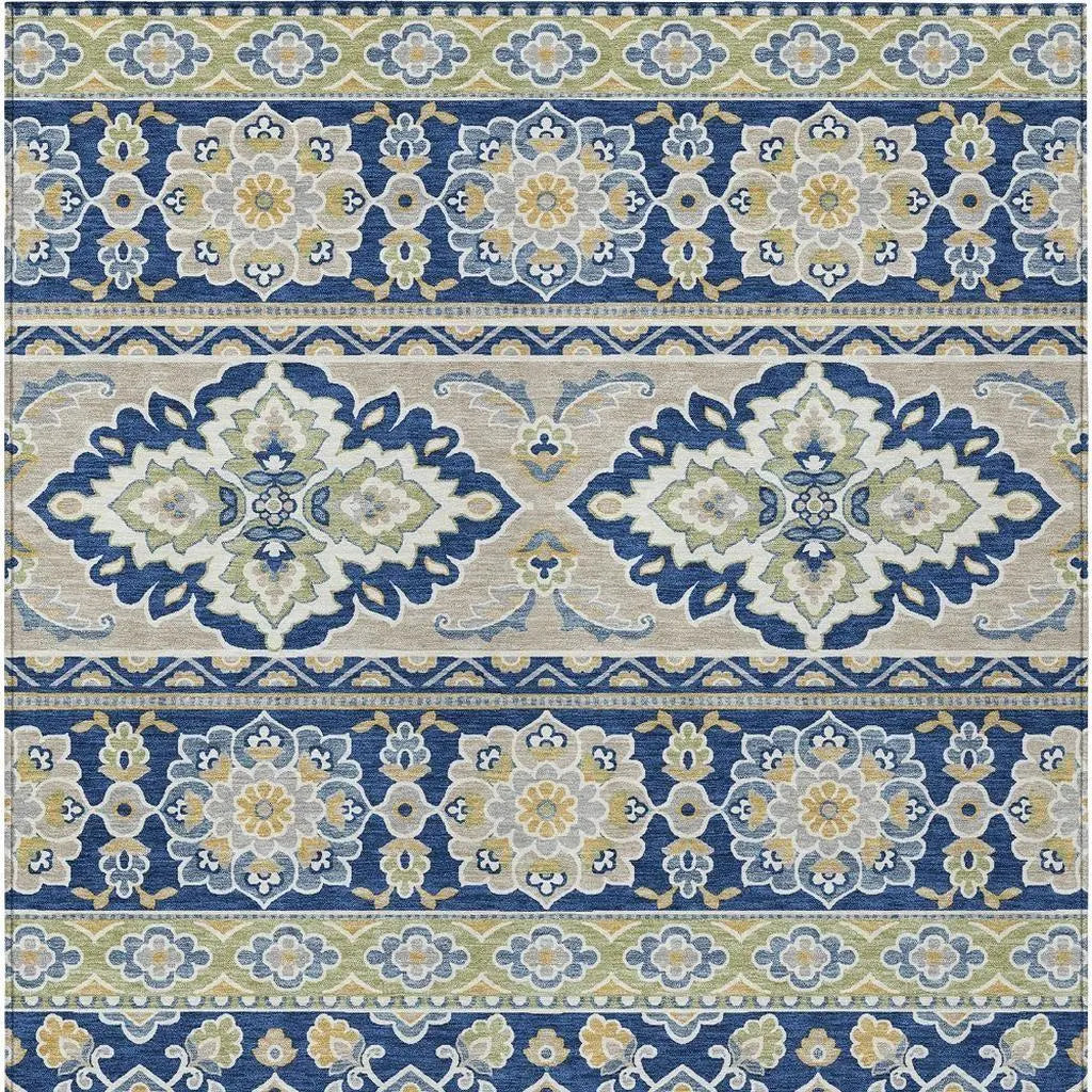 10' X 14' Navy Blue And Beige Tribal Washable Indoor Outdoor Area Rug Homeroots Outdoor