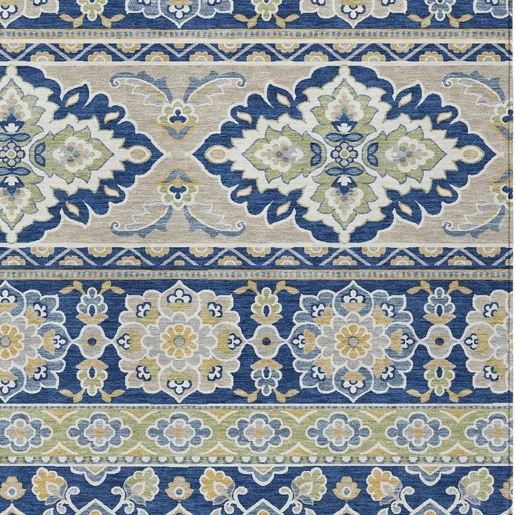 10' X 14' Navy Blue And Beige Tribal Washable Indoor Outdoor Area Rug Homeroots Outdoor