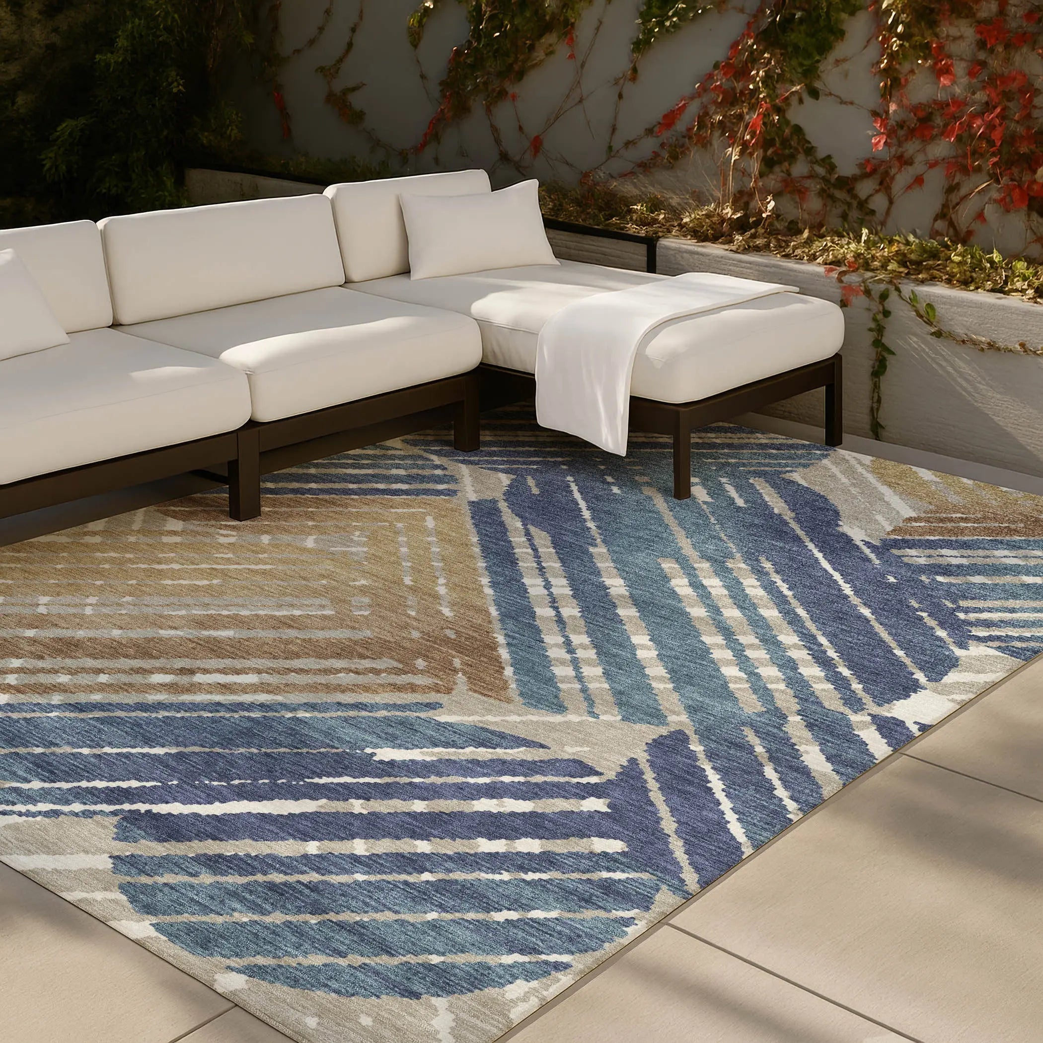 10' X 14' Navy Blue And Black Geometric Washable Indoor Outdoor Area Rug Homeroots Outdoor