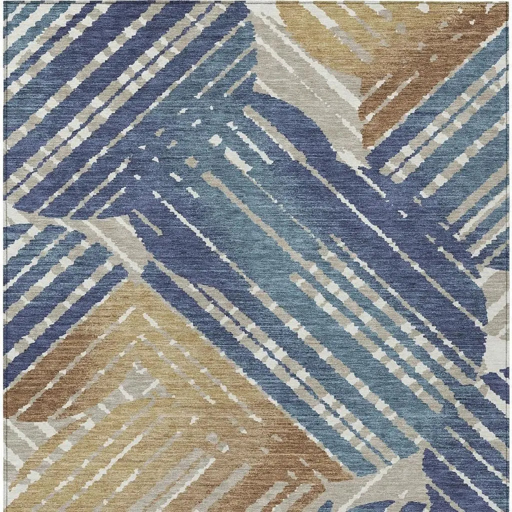 10' X 14' Navy Blue And Black Geometric Washable Indoor Outdoor Area Rug Homeroots Outdoor