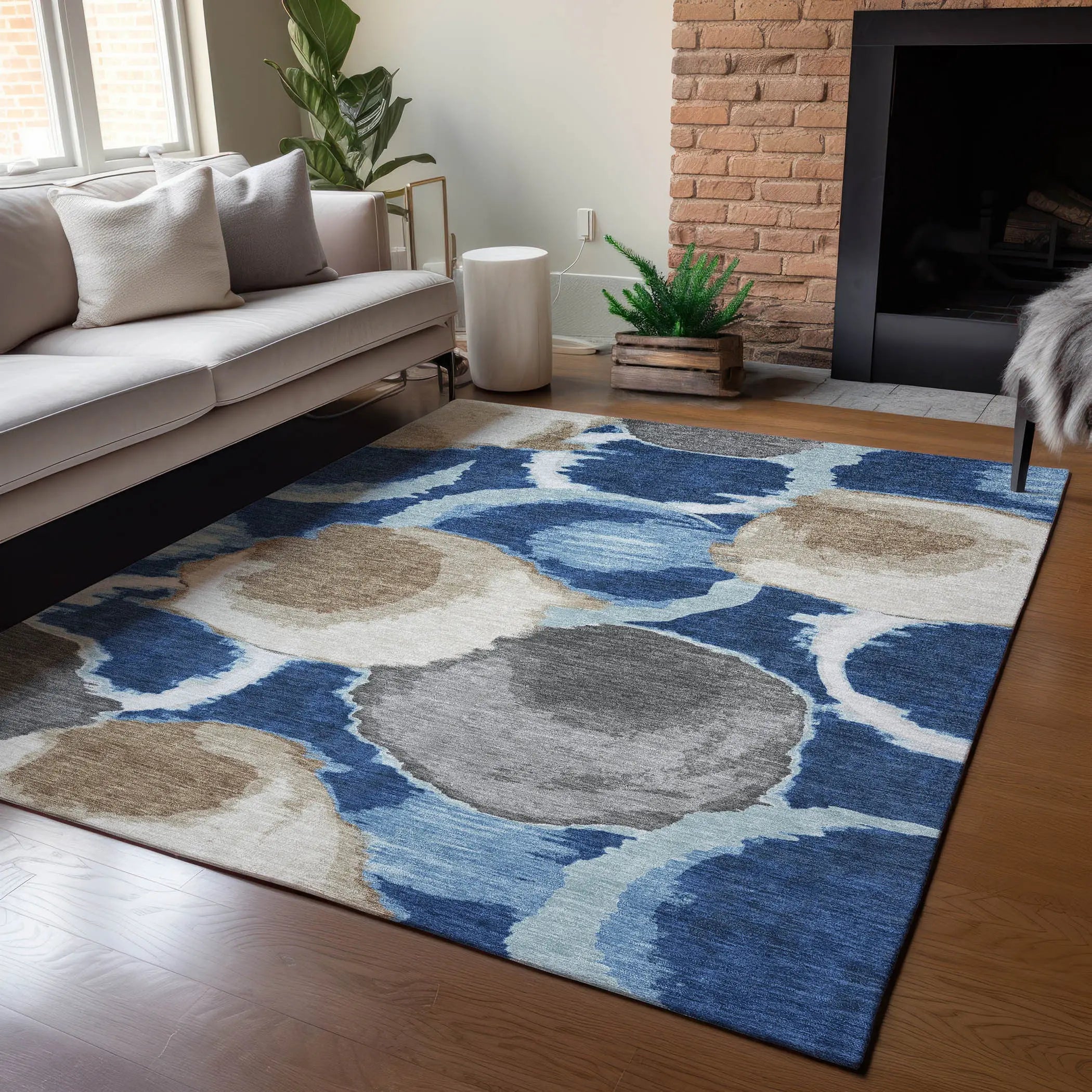 10' X 14' Navy Blue And Blue Abstract Washable Indoor Outdoor Area Rug Homeroots Outdoor
