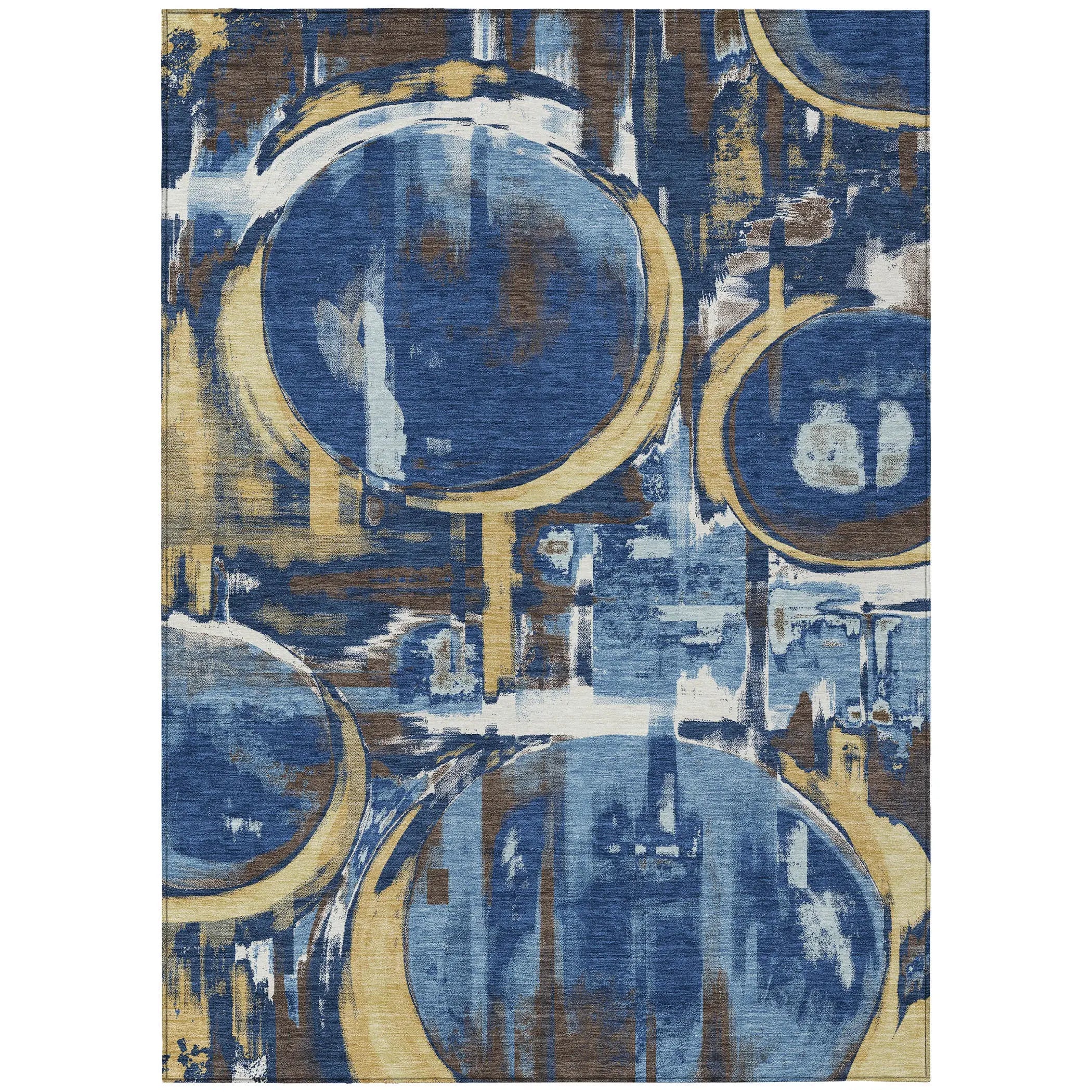 10' X 14' Navy Blue And Blue Abstract Washable Indoor Outdoor Area Rug Homeroots Outdoor