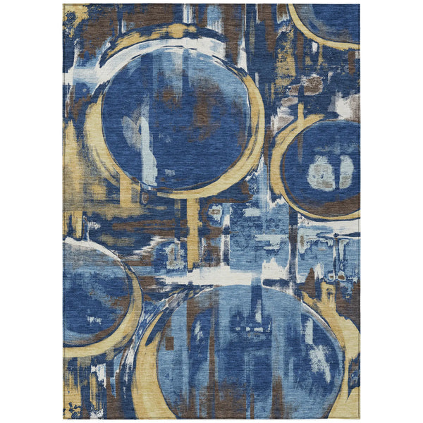 10' X 14' Navy Blue And Blue Abstract Washable Indoor Outdoor Area Rug Homeroots Outdoor