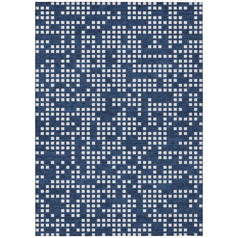 10' X 14' Navy Blue And Blue Abstract Washable Indoor Outdoor Area Rug Homeroots Outdoor
