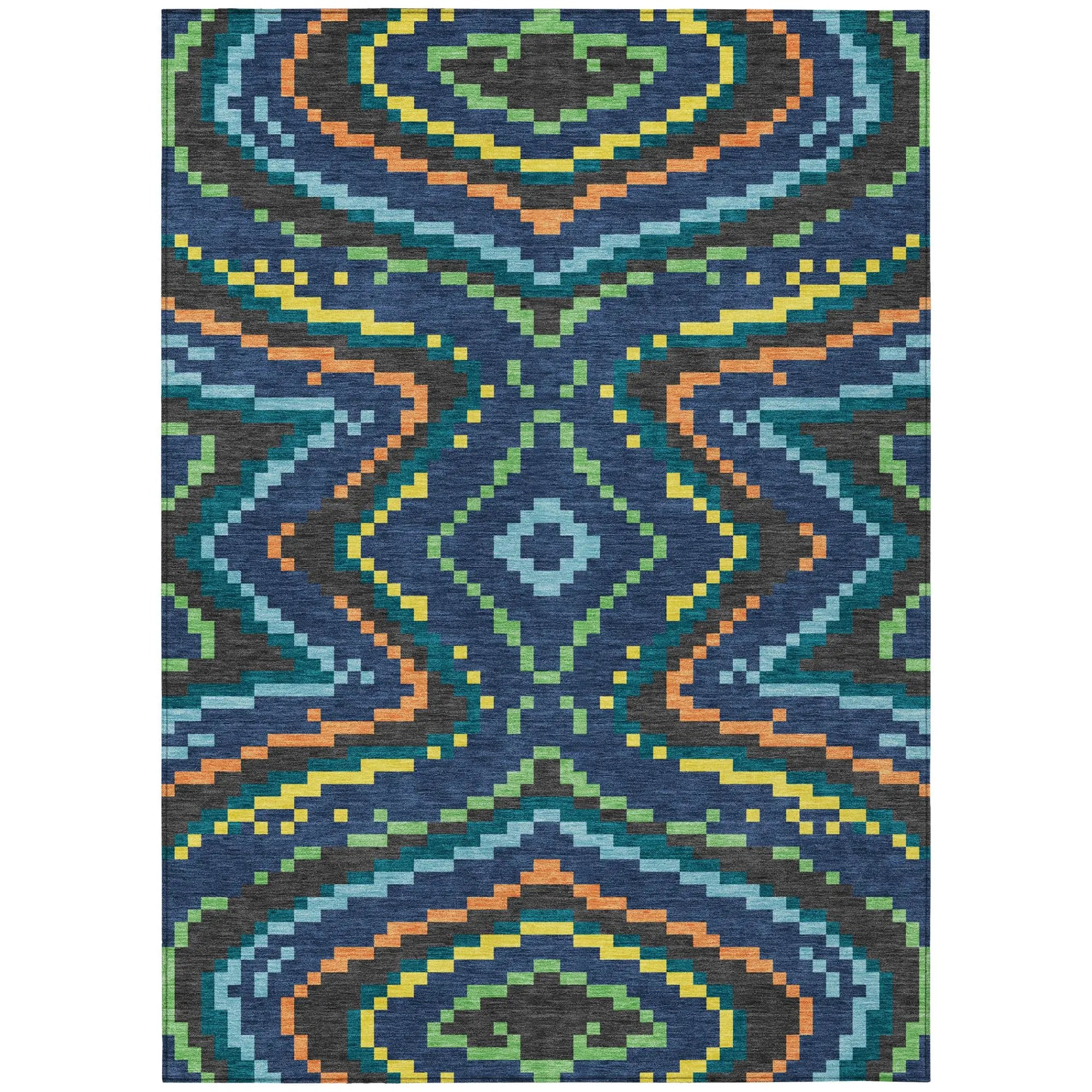 10' X 14' Navy Blue And Blue Abstract Washable Indoor Outdoor Area Rug Homeroots Outdoor