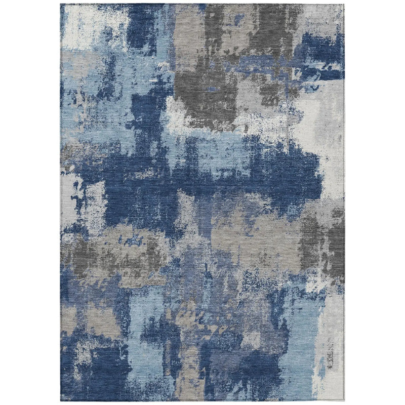 10' X 14' Navy Blue And Blue Abstract Washable Indoor Outdoor Area Rug Homeroots Outdoor