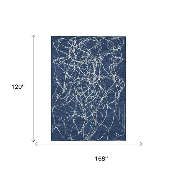 10' X 14' Navy Blue And Blue Abstract Washable Indoor Outdoor Area Rug Homeroots Outdoor