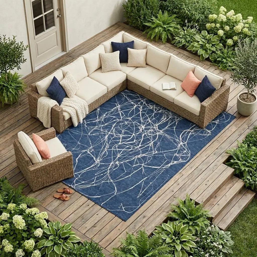 10' X 14' Navy Blue And Blue Abstract Washable Indoor Outdoor Area Rug Homeroots Outdoor