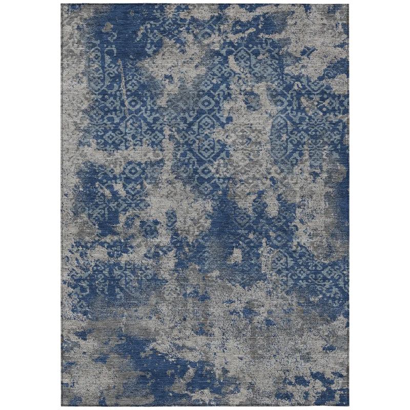 10' X 14' Navy Blue And Blue Abstract Washable Indoor Outdoor Area Rug Homeroots Outdoor