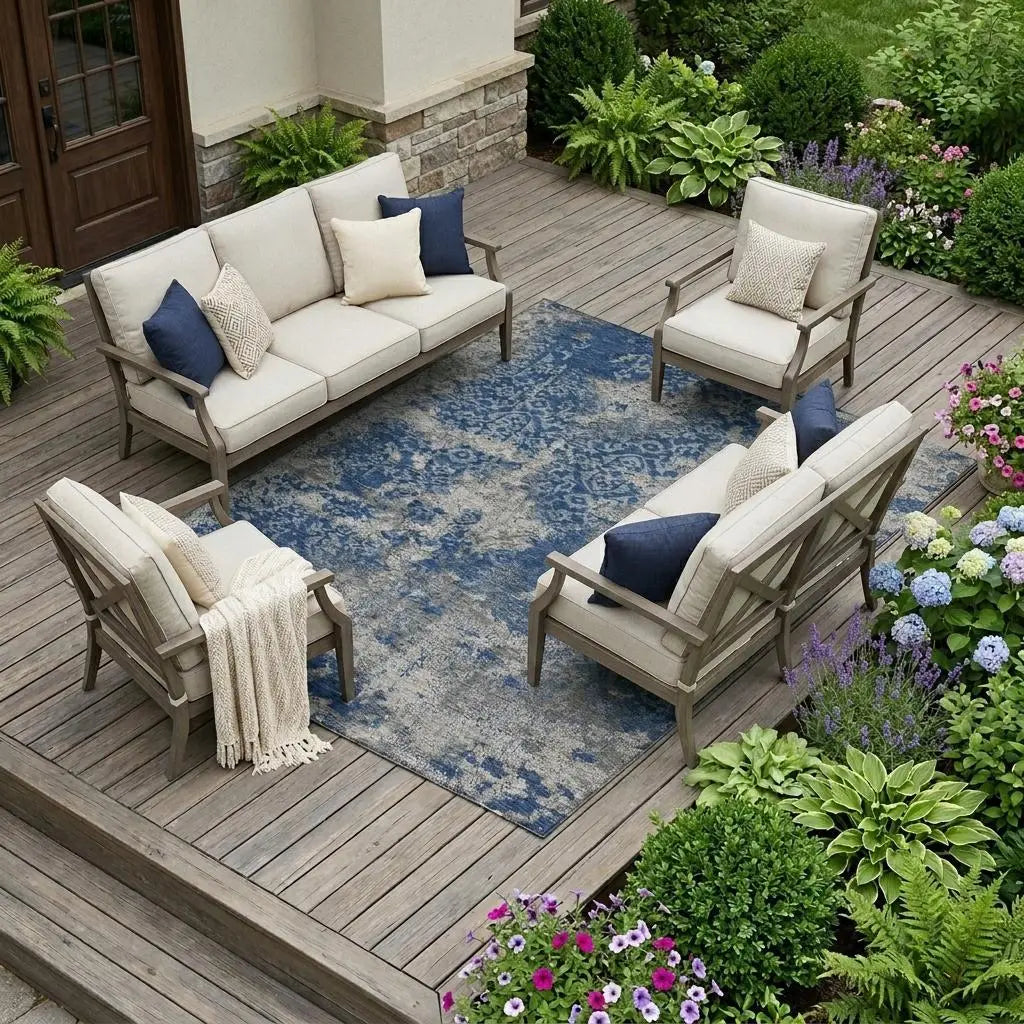 10' X 14' Navy Blue And Blue Abstract Washable Indoor Outdoor Area Rug Homeroots Outdoor