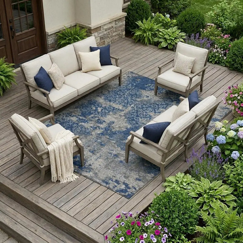 10' X 14' Navy Blue And Blue Abstract Washable Indoor Outdoor Area Rug Homeroots Outdoor