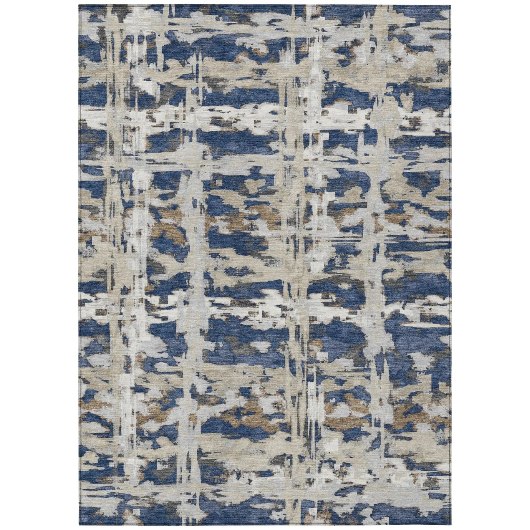 10' X 14' Navy Blue And Blue Abstract Washable Indoor Outdoor Area Rug Homeroots Outdoor