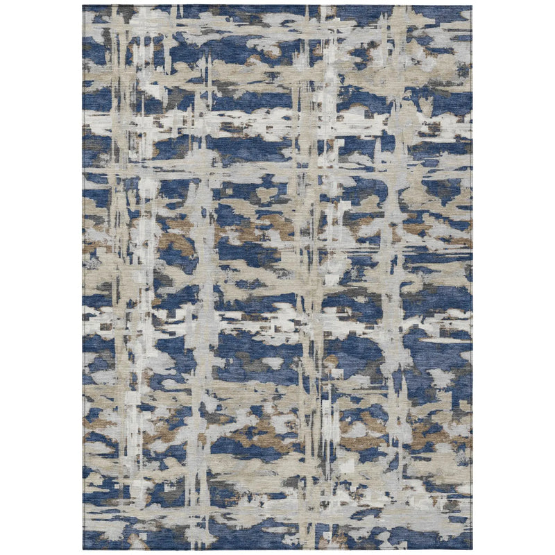 10' X 14' Navy Blue And Blue Abstract Washable Indoor Outdoor Area Rug Homeroots Outdoor