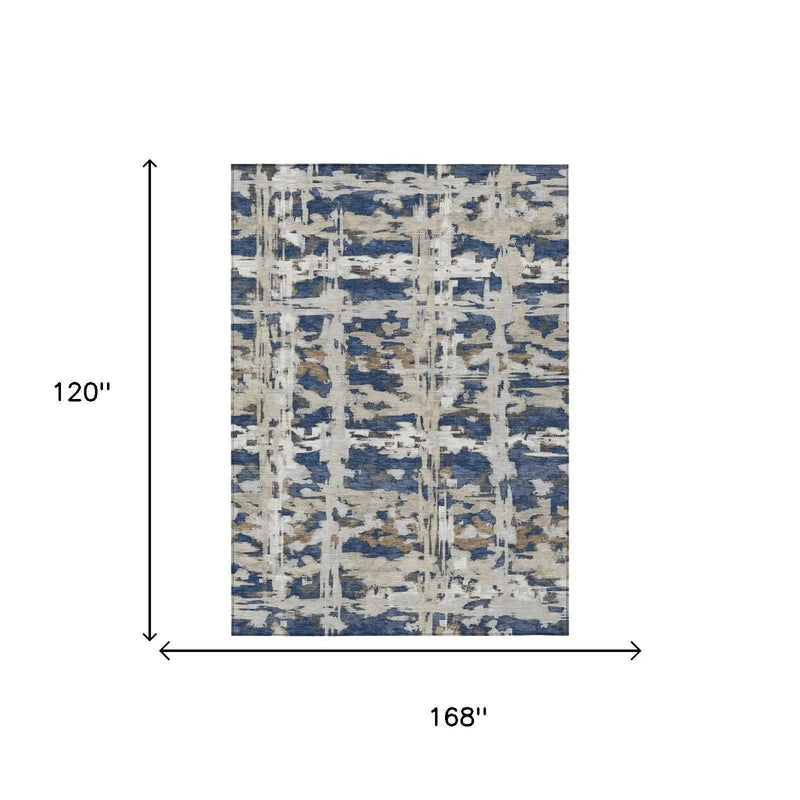 10' X 14' Navy Blue And Blue Abstract Washable Indoor Outdoor Area Rug Homeroots Outdoor