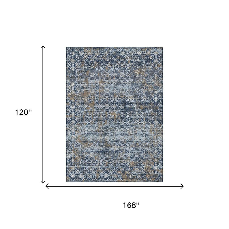 10' X 14' Navy Blue And Blue Abstract Washable Indoor Outdoor Area Rug Homeroots Outdoor