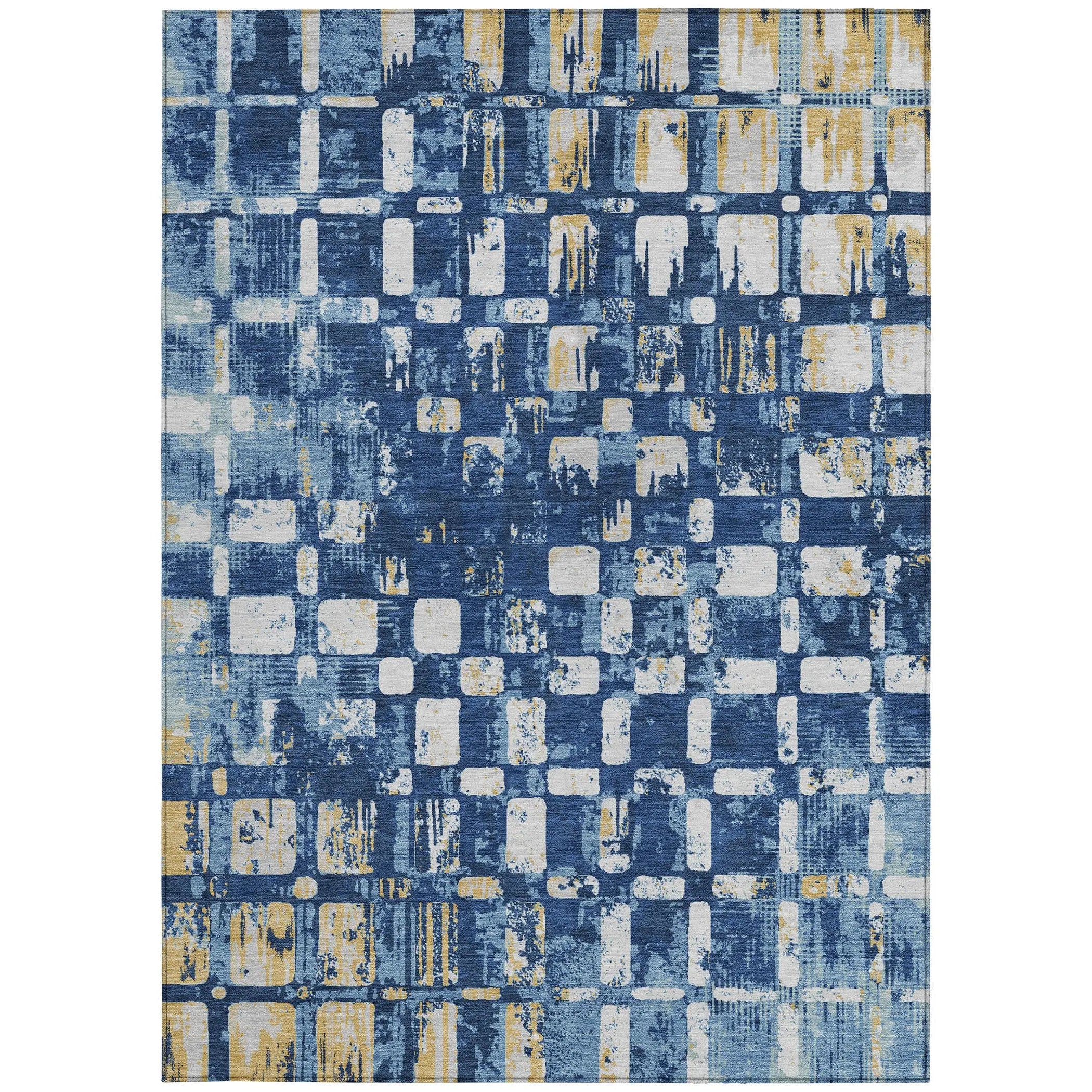 10' X 14' Navy Blue And Blue Abstract Washable Indoor Outdoor Area Rug Homeroots Outdoor