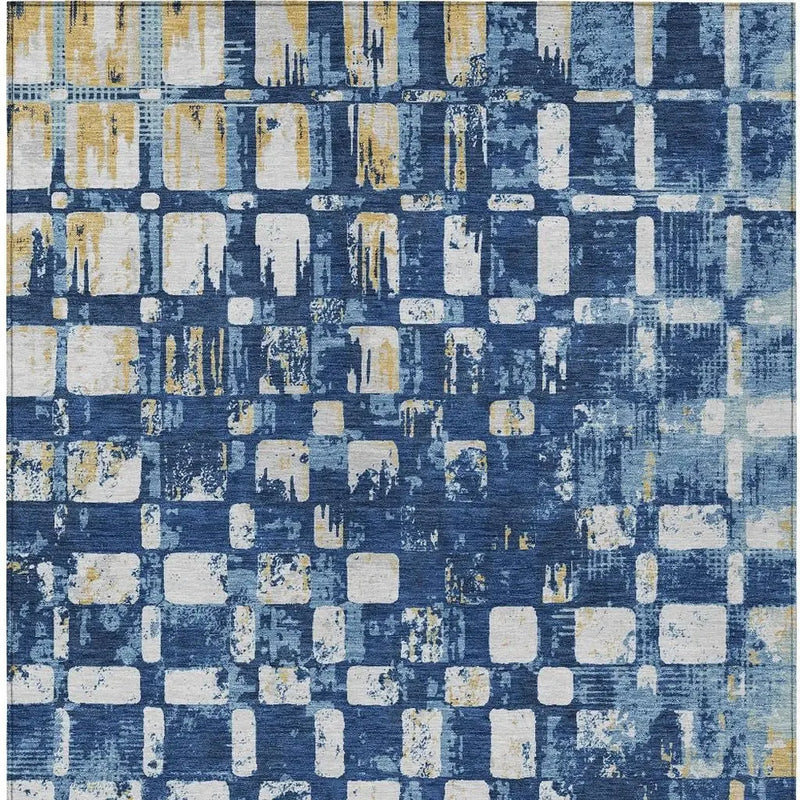 10' X 14' Navy Blue And Blue Abstract Washable Indoor Outdoor Area Rug Homeroots Outdoor