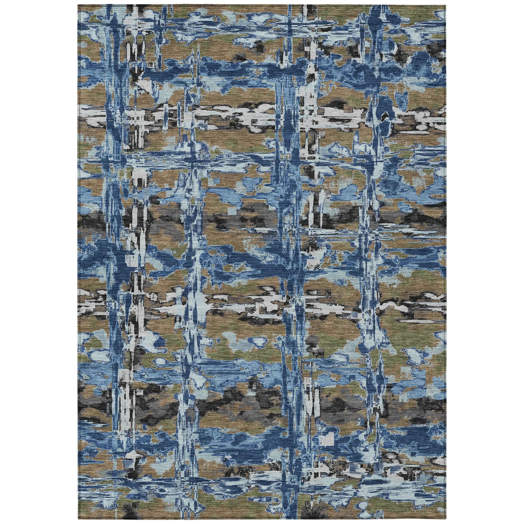 10' X 14' Navy Blue And Blue Abstract Washable Indoor Outdoor Area Rug Homeroots Outdoor
