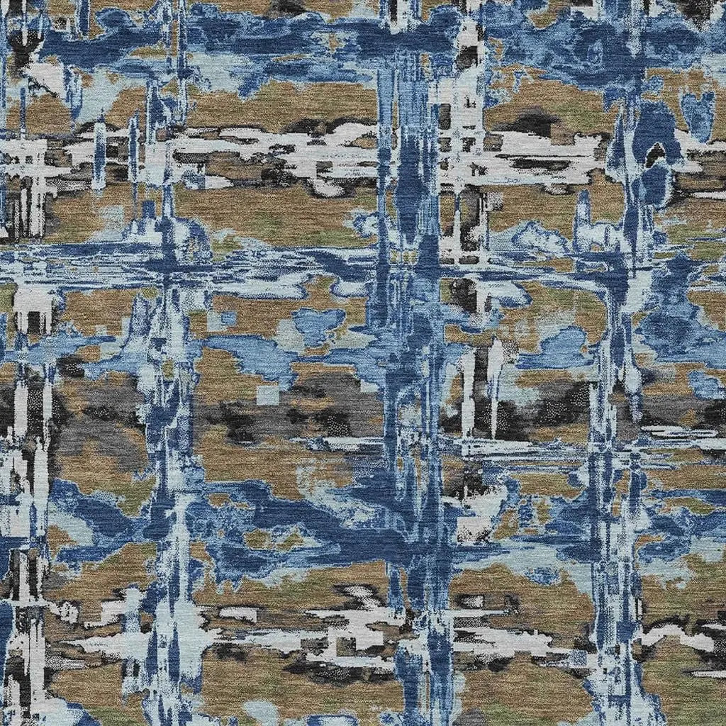 10' X 14' Navy Blue And Blue Abstract Washable Indoor Outdoor Area Rug Homeroots Outdoor