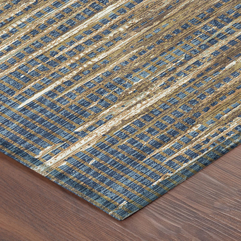 10' X 14' Navy Blue And Blue Abstract Washable Indoor Outdoor Area Rug Homeroots Outdoor