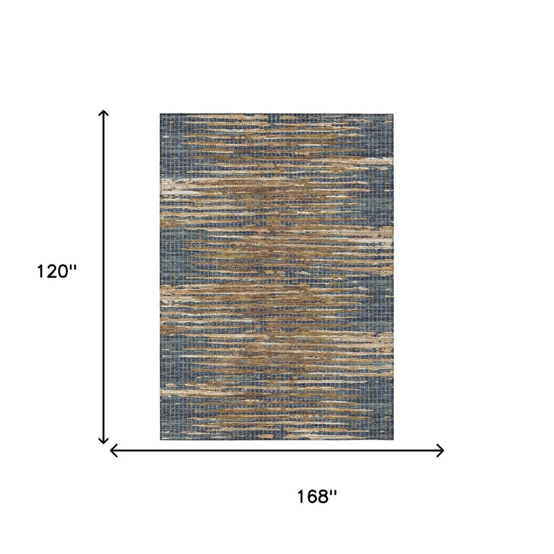10' X 14' Navy Blue And Blue Abstract Washable Indoor Outdoor Area Rug Homeroots Outdoor