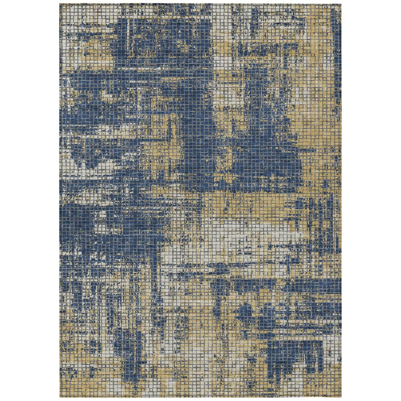 10' X 14' Navy Blue And Blue Abstract Washable Indoor Outdoor Area Rug Homeroots Outdoor