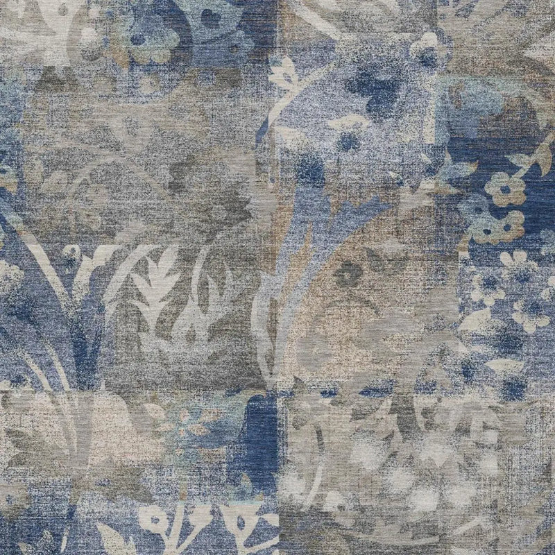 10' X 14' Navy Blue And Blue Botanical Leaves Washable Indoor Outdoor Area Rug Homeroots Outdoor
