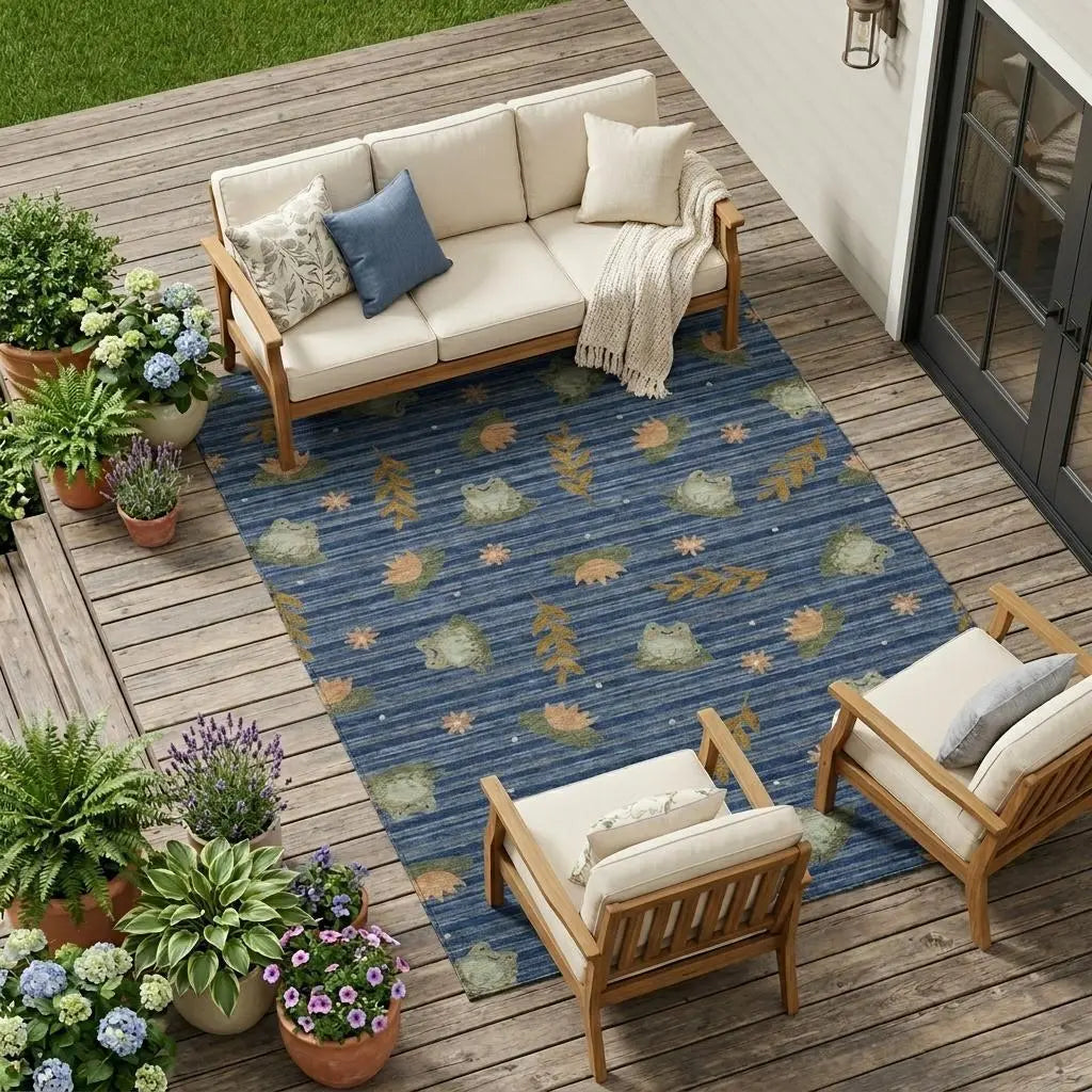 10' X 14' Navy Blue And Blue Botanical Leaves Washable Indoor Outdoor Area Rug Homeroots Outdoor