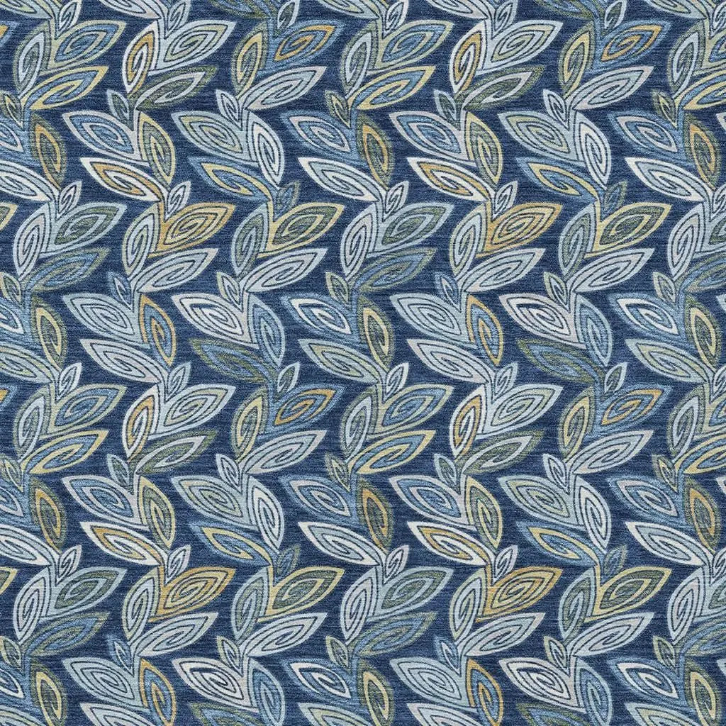 10' X 14' Navy Blue And Blue Botanical Leaves Washable Indoor Outdoor Area Rug Homeroots Outdoor