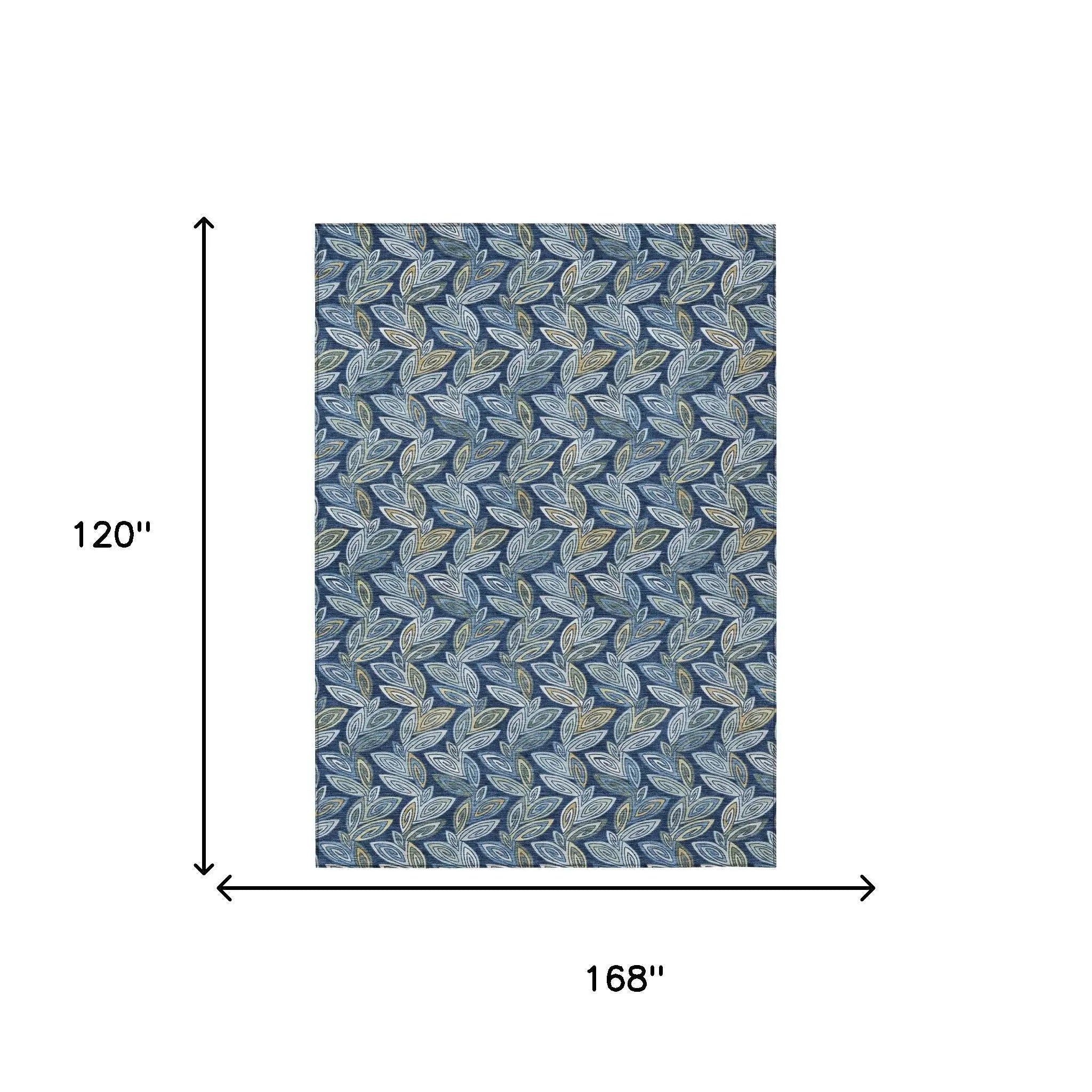 10' X 14' Navy Blue And Blue Botanical Leaves Washable Indoor Outdoor Area Rug Homeroots Outdoor