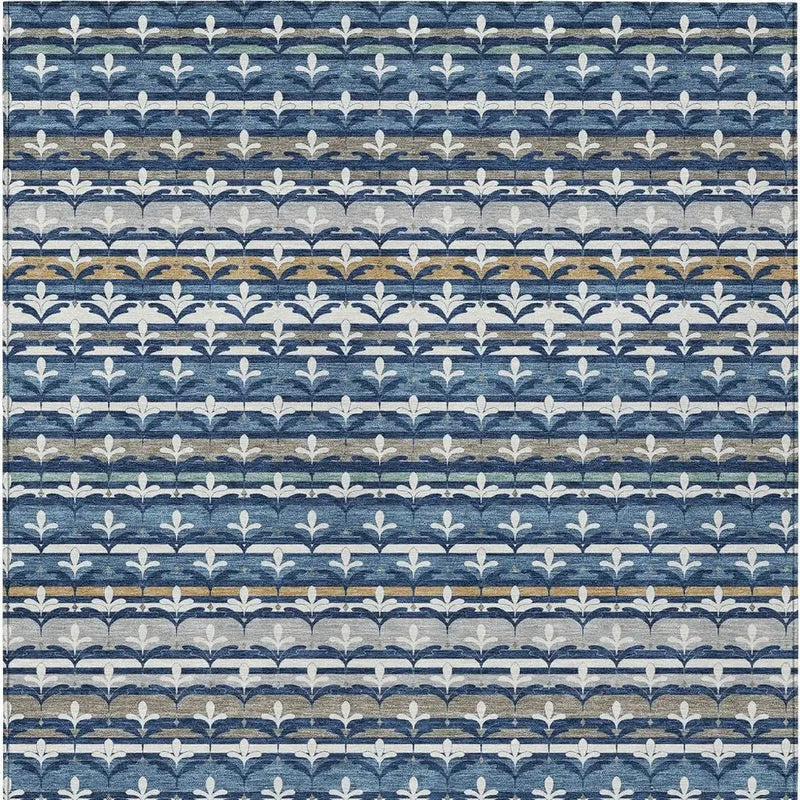 10' X 14' Navy Blue And Blue Damask Washable Indoor Outdoor Area Rug Homeroots Outdoor