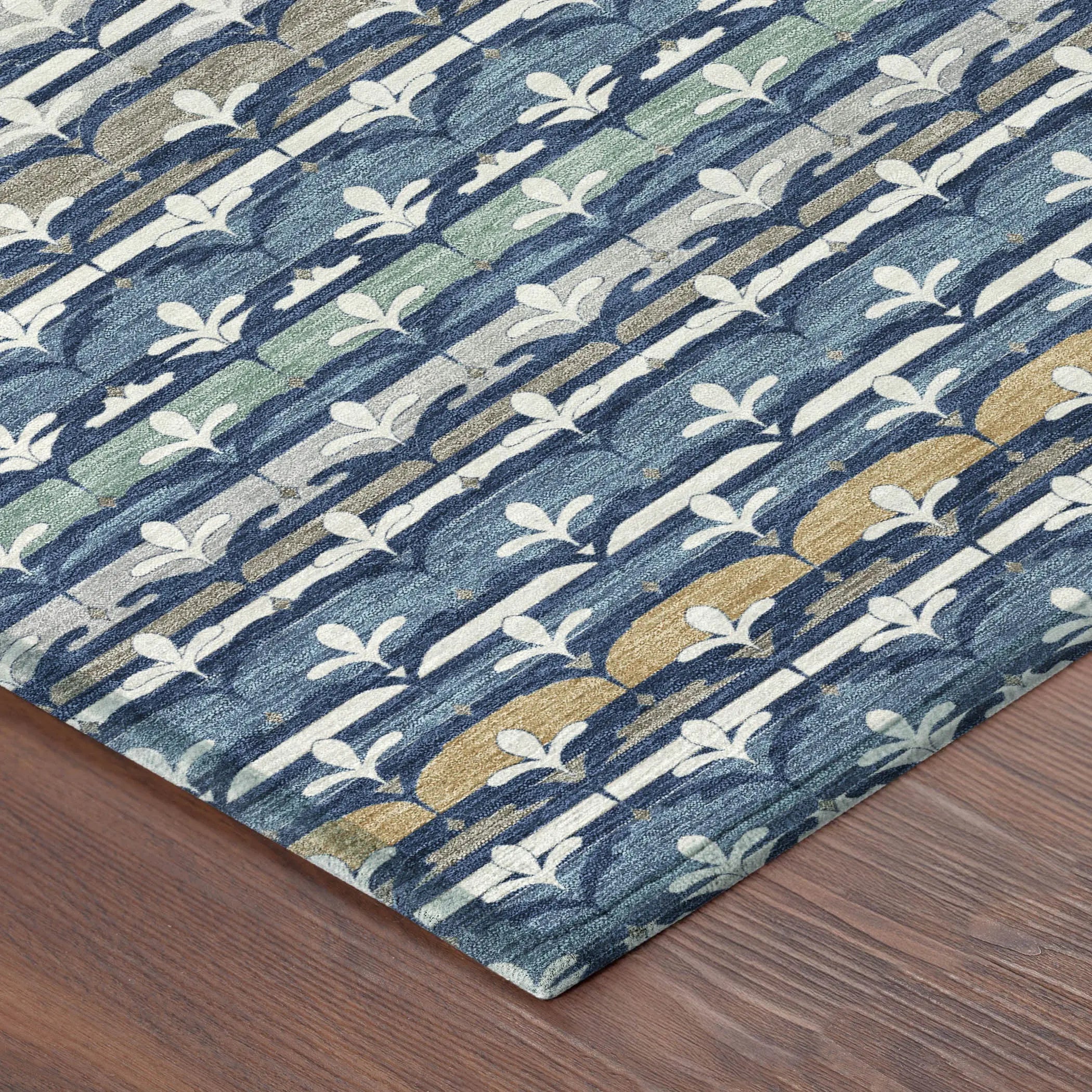 10' X 14' Navy Blue And Blue Damask Washable Indoor Outdoor Area Rug Homeroots Outdoor