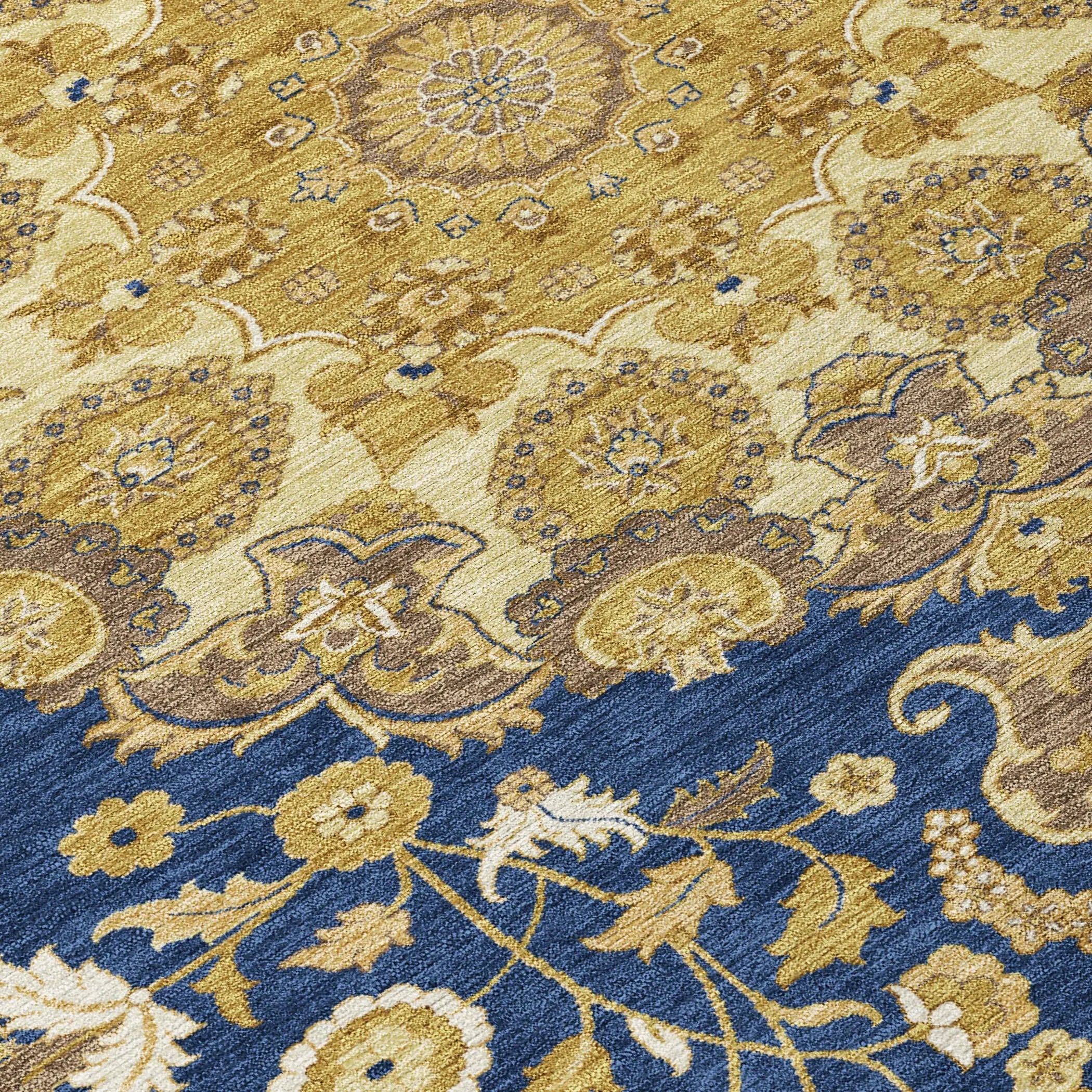 10' X 14' Navy Blue And Blue Damask Washable Indoor Outdoor Area Rug Homeroots Outdoor