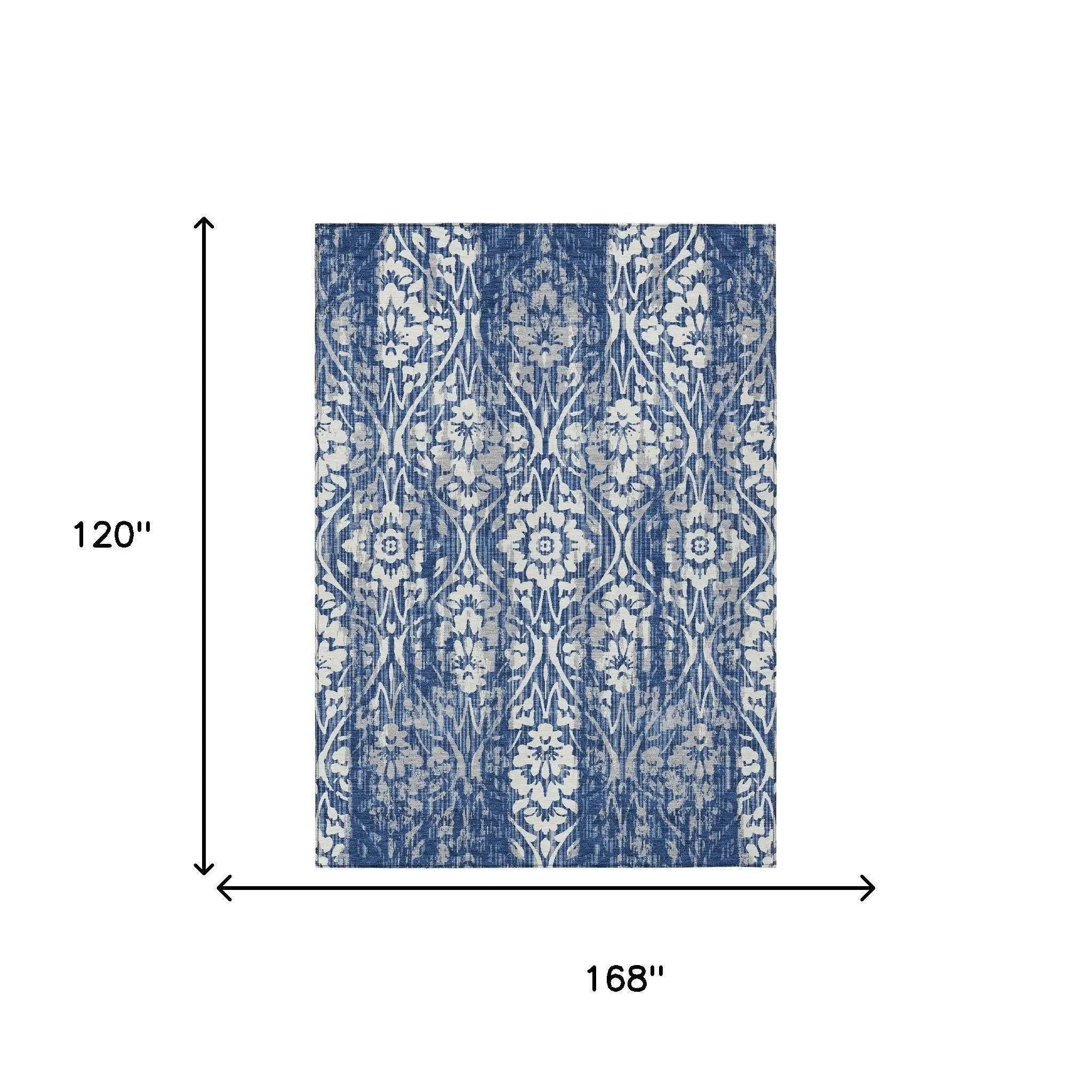 10' X 14' Navy Blue And Blue Damask Washable Indoor Outdoor Area Rug Homeroots Outdoor