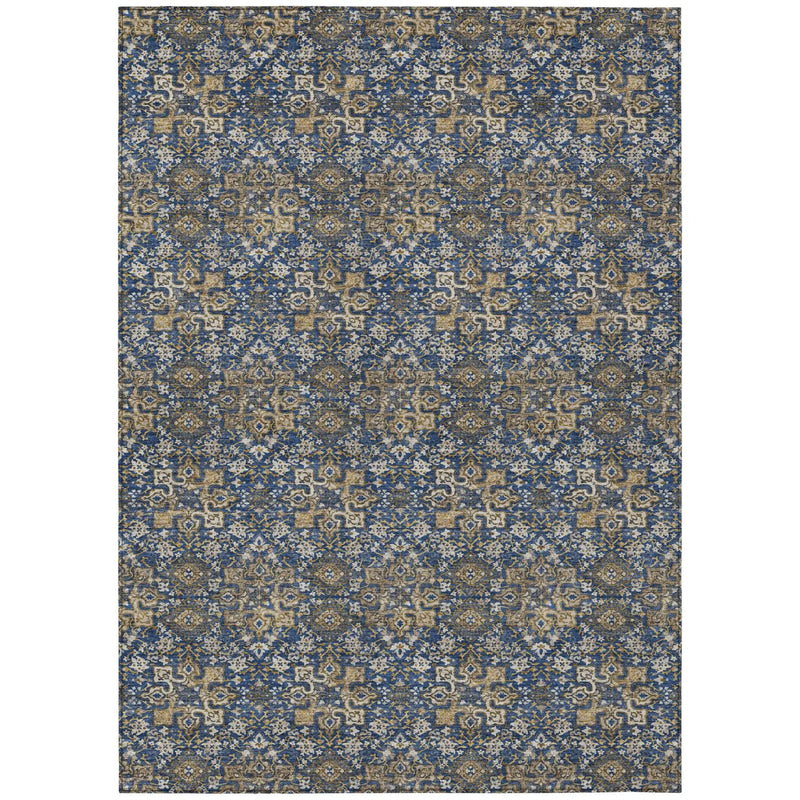 10' X 14' Navy Blue And Blue Damask Washable Indoor Outdoor Area Rug Homeroots Outdoor