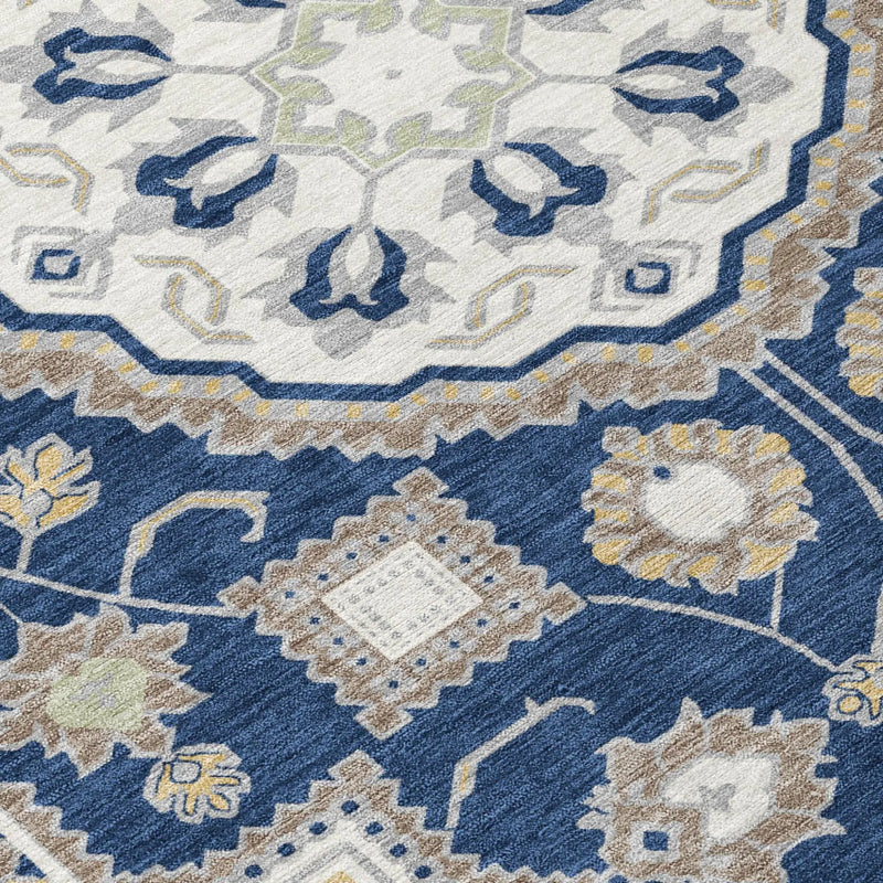 10' X 14' Navy Blue And Blue Floral Medallion Washable Indoor Outdoor Area Rug Homeroots Outdoor