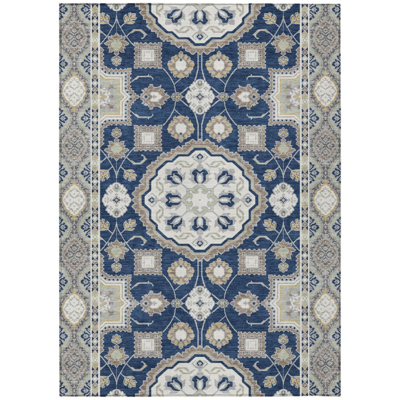 10' X 14' Navy Blue And Blue Floral Medallion Washable Indoor Outdoor Area Rug Homeroots Outdoor