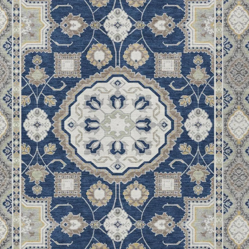 10' X 14' Navy Blue And Blue Floral Medallion Washable Indoor Outdoor Area Rug Homeroots Outdoor