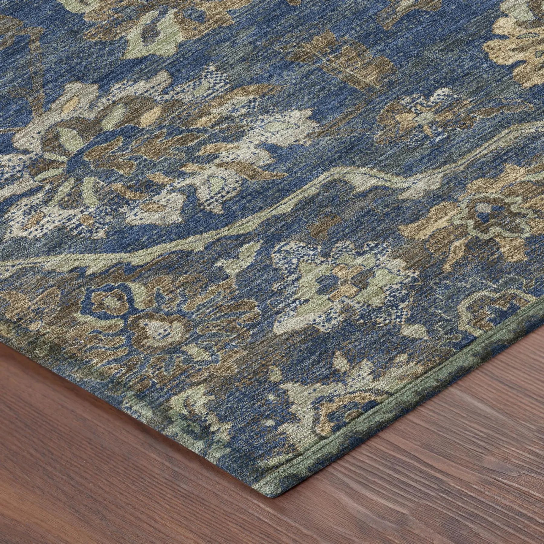 10' X 14' Navy Blue And Blue Floral Medallion Washable Indoor Outdoor Area Rug Homeroots Outdoor