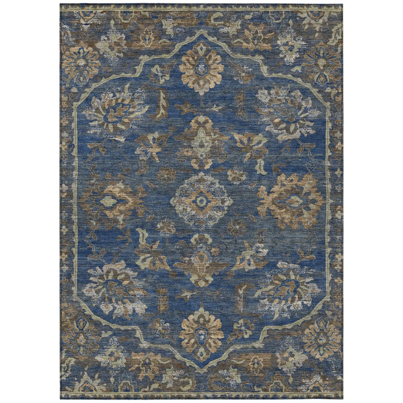 10' X 14' Navy Blue And Blue Floral Medallion Washable Indoor Outdoor Area Rug Homeroots Outdoor