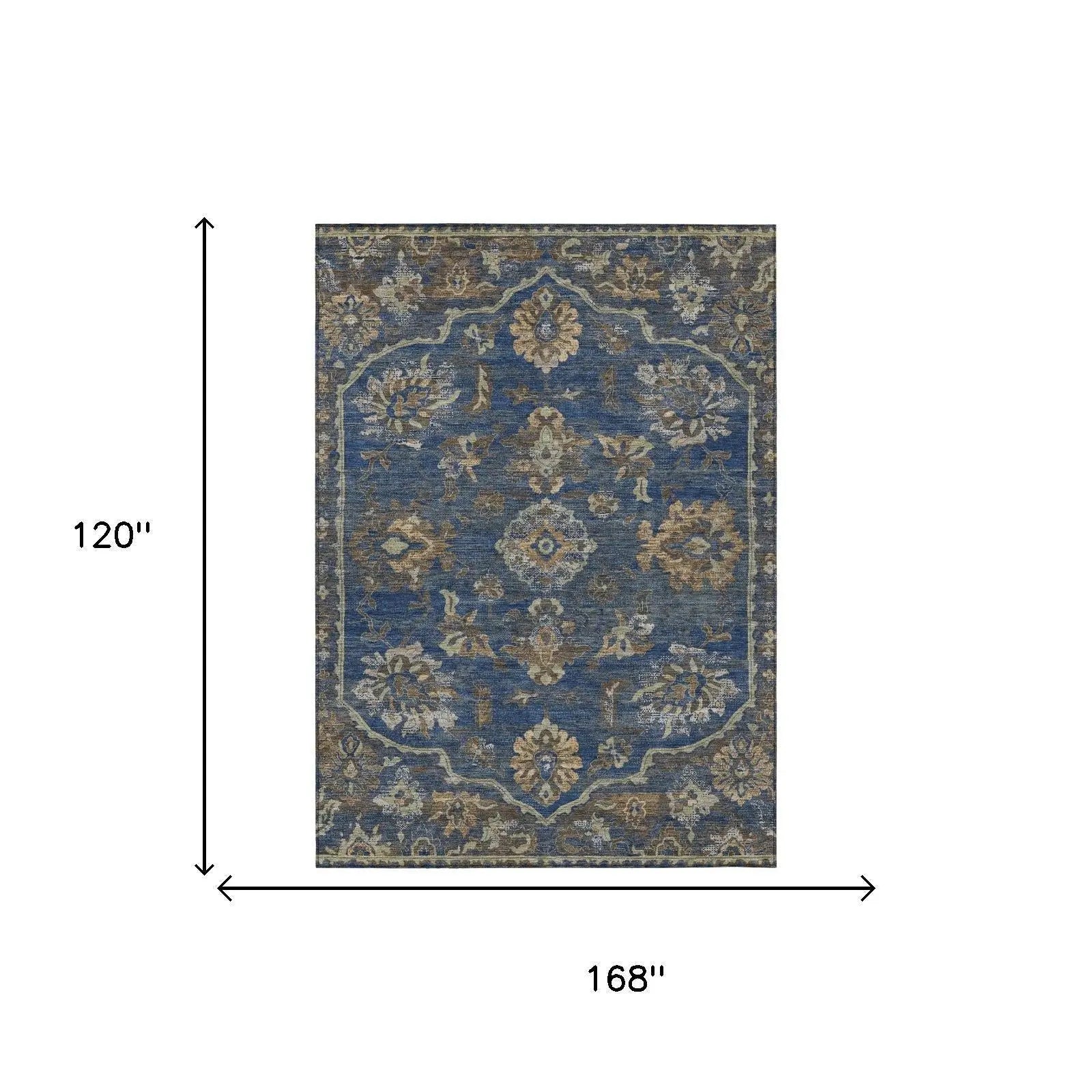 10' X 14' Navy Blue And Blue Floral Medallion Washable Indoor Outdoor Area Rug Homeroots Outdoor