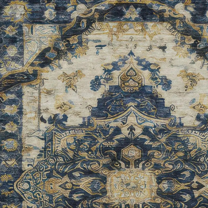 10' X 14' Navy Blue And Blue Floral Medallion Washable Indoor Outdoor Area Rug Homeroots Outdoor