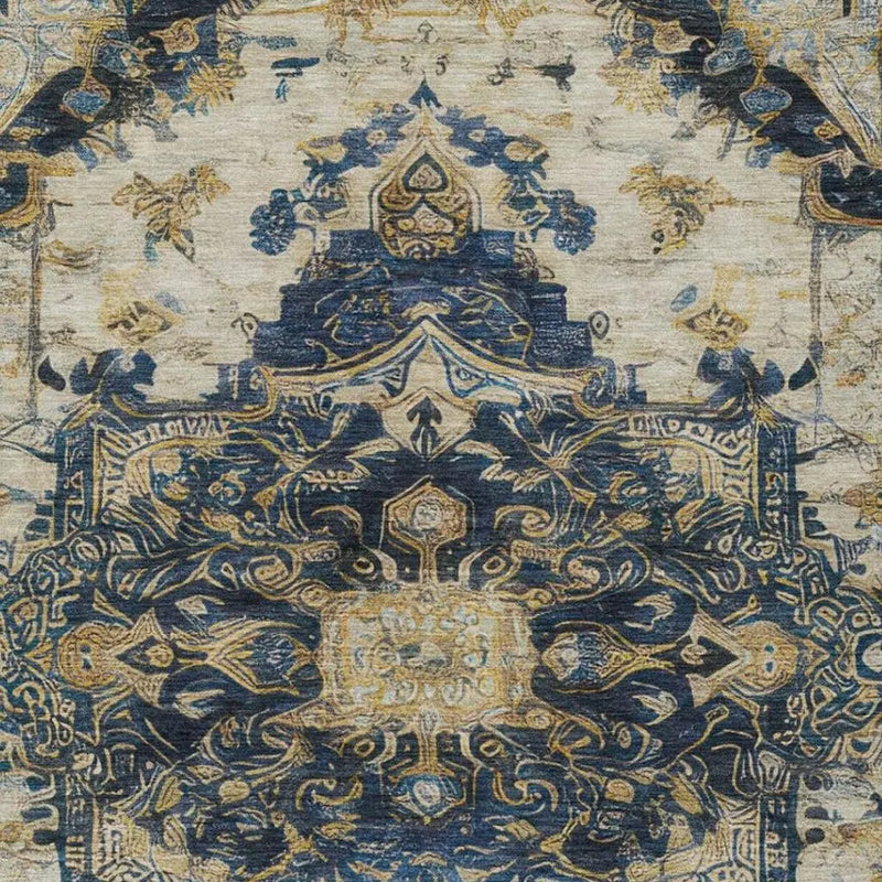 10' X 14' Navy Blue And Blue Floral Medallion Washable Indoor Outdoor Area Rug Homeroots Outdoor