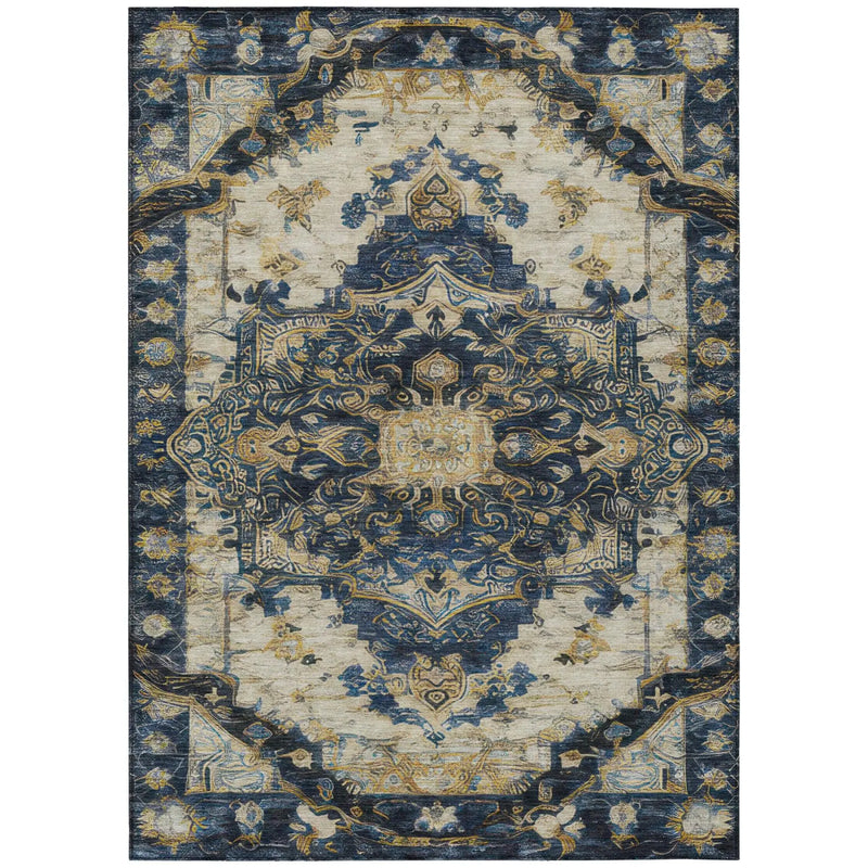 10' X 14' Navy Blue And Blue Floral Medallion Washable Indoor Outdoor Area Rug Homeroots Outdoor