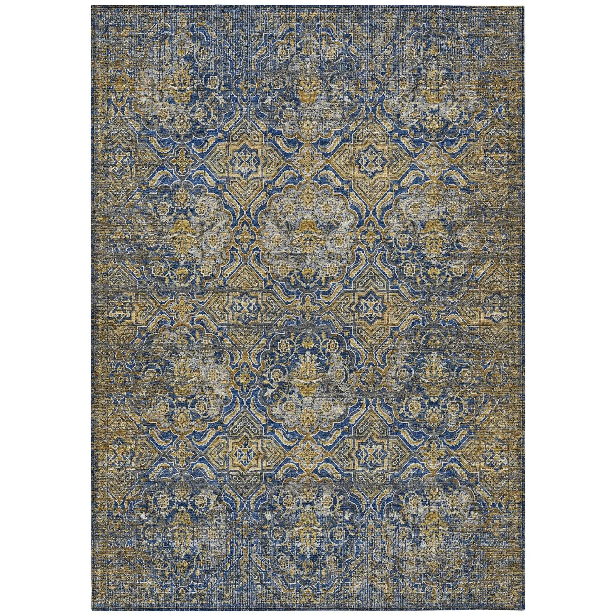 10' X 14' Navy Blue And Blue Floral Washable Indoor Outdoor Area Rug Homeroots Outdoor