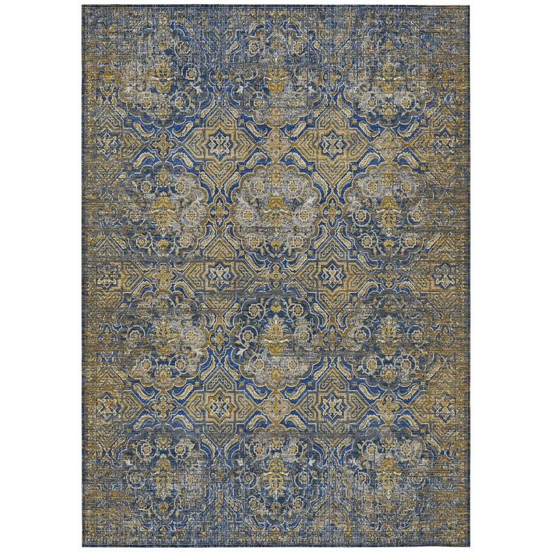 10' X 14' Navy Blue And Blue Floral Washable Indoor Outdoor Area Rug Homeroots Outdoor